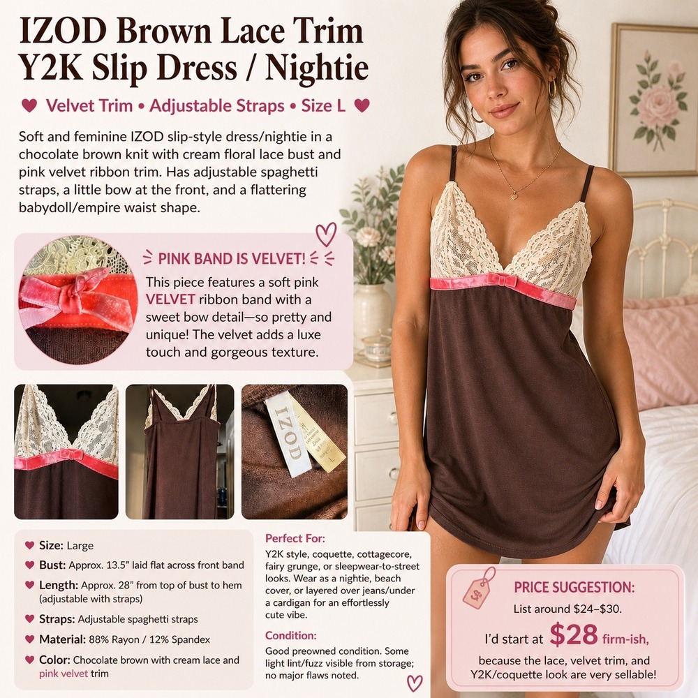 IZOD Womens Brown‎ Lace Trim Camisole Top Y2K Coquette Velvet Ribbon Small